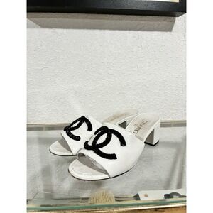 CHANEL Lambskin Beaded CC Mule Sandals EU Size 37.5 US Size 7 *Pre-Owned*